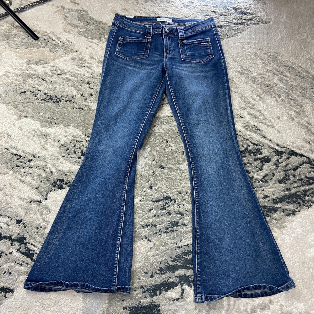 Almost Famous Y2K Bootcut Jeans Flared Sz 9 Blue Denim Cotton Stretch Dark Wash